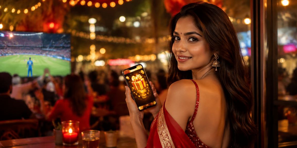 Cricket betting scene with red and gold theme
